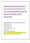 Saskatchewan Wastewater Operator  Level II Practice Exam Questions And  Correct Answers &lpar;Verified Answers&rpar; Plus  Rationales 2026 Q&A &vert; Instant  Download Pdf 