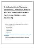 South Carolina Biological Wastewater  Operator Class A Practice Exam Questions  And Correct Answers &lpar;Verified Answers&rpar;  Plus Rationales 2026 Q&A &vert; Instant  Download Pdf