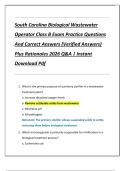 South Carolina Biological Wastewater  Operator Class B Exam Practice Questions  And Correct Answers &lpar;Verified Answers&rpar;  Plus Rationales 2026 Q&A &vert; Instant  Download Pdf