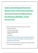 South Carolina Biological Wastewater  Operator Class C Exam Practice Questions  And Correct Answers &lpar;Verified Answers&rpar;  Plus Rationales 2026 Q&A &vert; Instant  Download Pdf