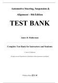 Test Bank For Automotive Steering&comma; Suspension & Alignment 8th Edition by James Halderman &lpar;All Chapters 1-21&rpar; 9780135674673