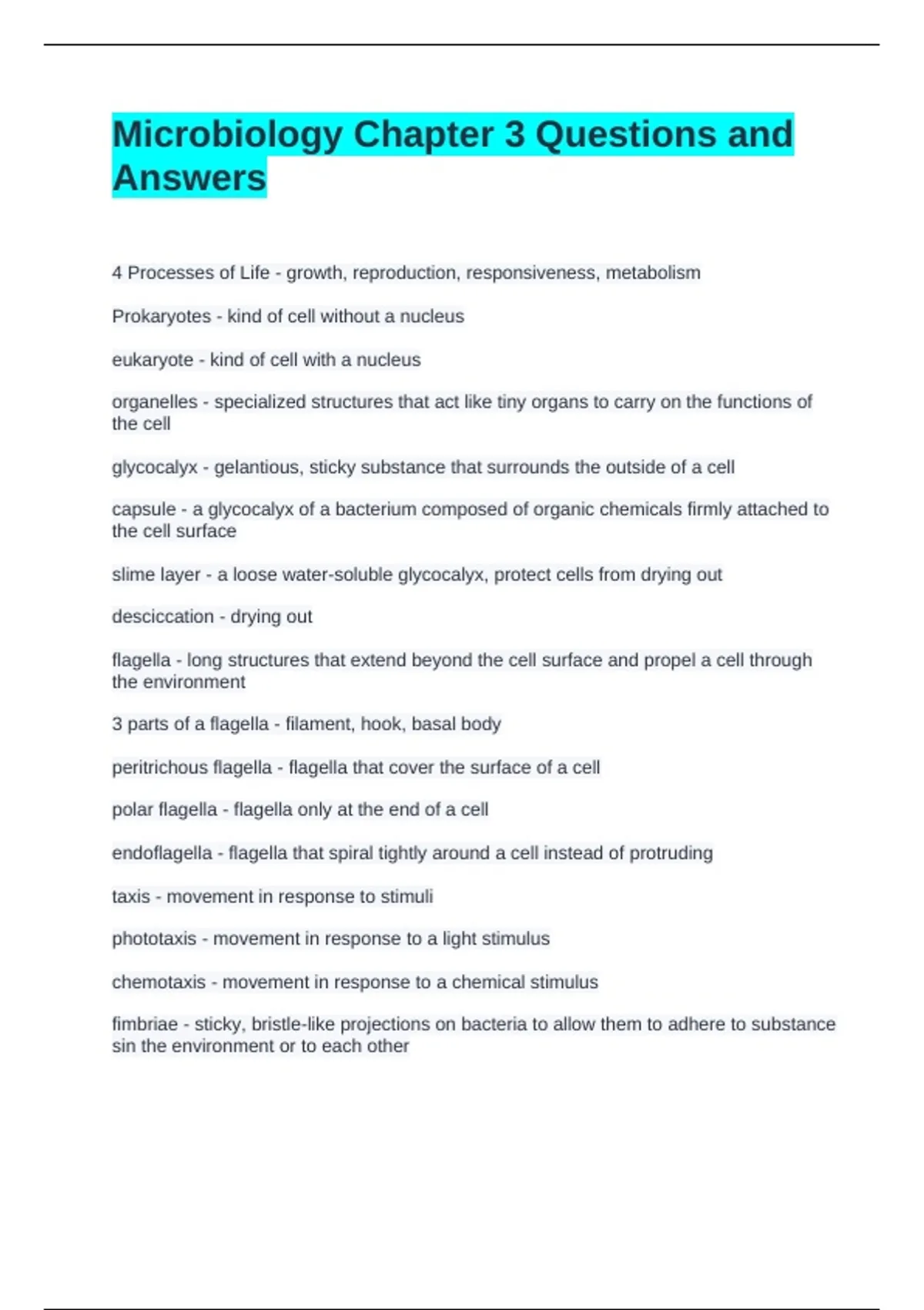 Microbiology Chapter 3 Questions and Answers - MICROBIOLOGY - Stuvia US