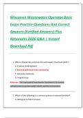 Wisconsin Wastewater Operator Basic  Exam Practice Questions And Correct  Answers &lpar;Verified Answers&rpar; Plus  Rationales 2026 Q&A &vert; Instant  Download Pdf