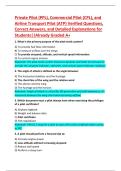 Private Pilot &lpar;PPL&rpar;&comma; Commercial Pilot &lpar;CPL&rpar;&comma; and  Airline Transport Pilot &lpar;ATP&rpar; Verified Questions&comma;  Correct Answers&comma; and Detailed Explanations for   Students&vert;&vert;Already Graded A&plus; 