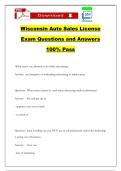 Wisconsin Auto Sales License Exam Questions and Answers 100&percnt; Pass