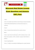 Wisconsin Real Estate License Exam Questions and Answers 100&percnt; Pass