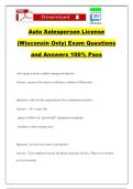 Auto Salesperson License &lpar;Wisconsin Only&rpar; Exam Questions and Answers 100&percnt; Pass