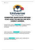  ELEMENTARY QUANTITATIVE METHODS  STUDY GUIDE FOR QMI1500 2025 WITH  CORRECT ANSWERS