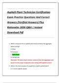 Asphalt Plant Technician Certification  Exam Practice Questions And Correct  Answers &lpar;Verified Answers&rpar; Plus  Rationales 2026 Q&A &vert; Instant  Download Pdf