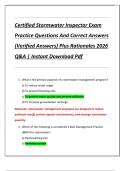 Certified Stormwater Inspector Exam  Practice Questions And Correct Answers  &lpar;Verified Answers&rpar; Plus Rationales 2026  Q&A &vert; Instant Download Pdf