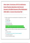 Fiber Optic Technician &lpar;FOT&rpar; Certification  Exam Practice Questions And Correct  Answers &lpar;Verified Answers&rpar; Plus Rationales  2026 Q&A &vert; Instant Download Pdf 