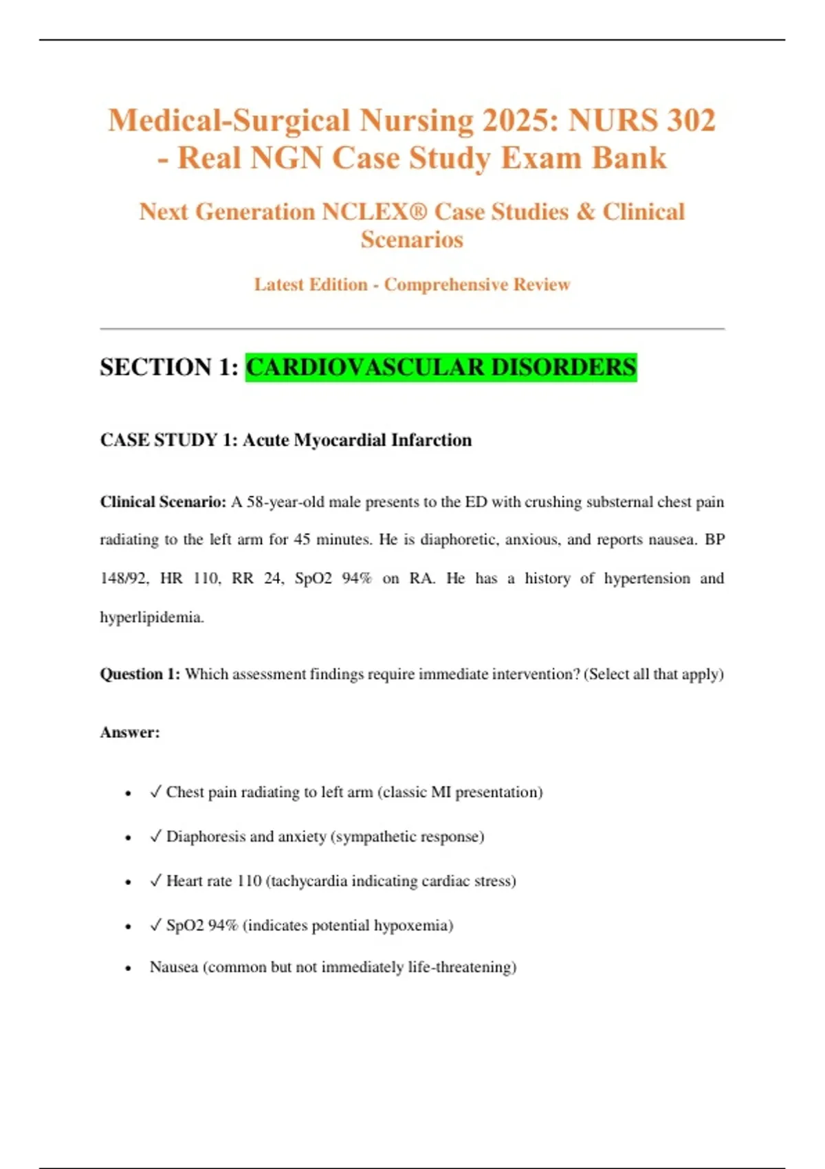 Next Gen Case Study Example Medical-Surgical Nursing 2025 – NURS 302 – Real NGN Case Study Exam ...