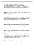 FLORIDA NOTARY TEST BANK 2026 QUESTIONS WITH SOLUTIONS GRADED A&plus;