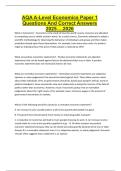 AQA A-Level Economics Paper 1Questions and Correct Answers 2025&period;&period;&period;2026