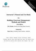 Instructor&rsquo;s Manual and Test Bank For Building Classroom Management Methods and Models 12th Edition&comma; All Chapters 1-14