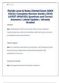 Florida Laws & Rules &ndash; Dental Exam ADEX CDCA &lpar;2025&rpar; Complete Review Guide with Questions and Correct Answers &ndash; Comprehensive Exam Preparation Material