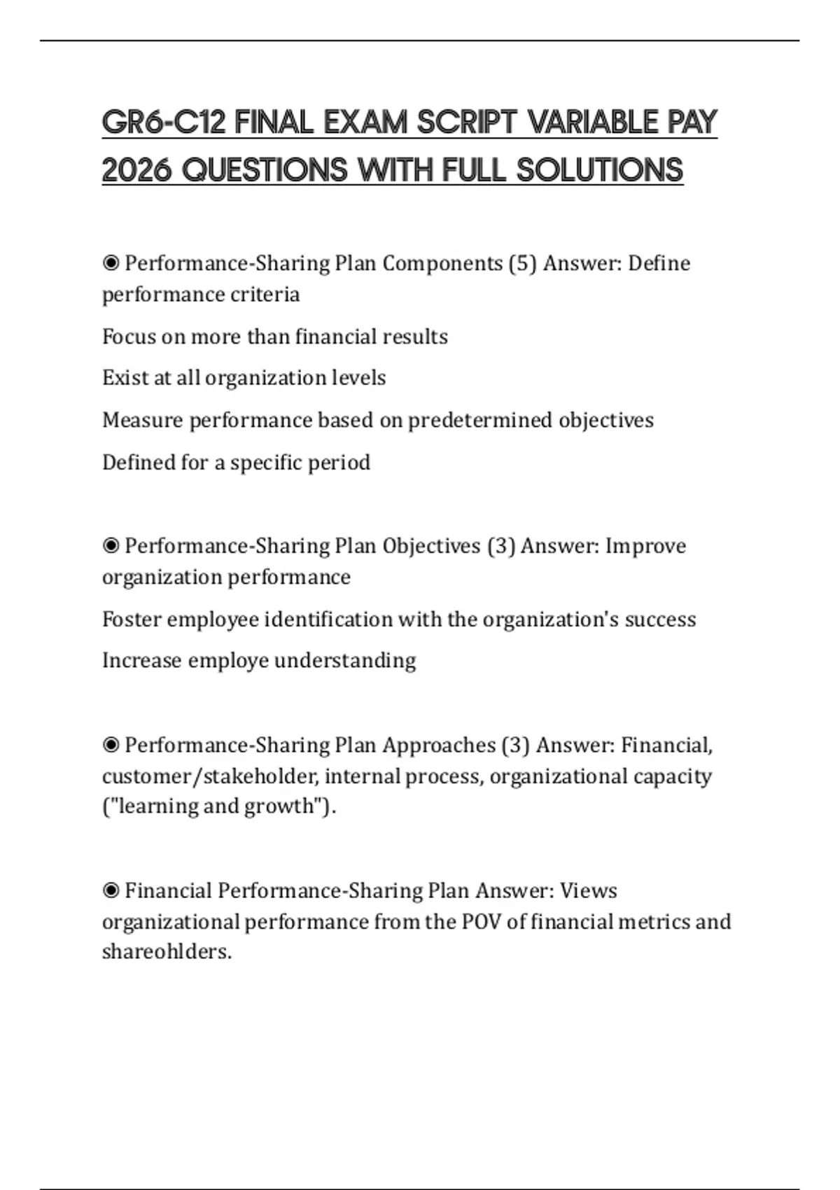 GR6-C12 FINAL EXAM SCRIPT VARIABLE PAY 2026 QUESTIONS WITH FULL ...