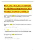 PSYC 241 FINAL EXAM REVIEW Comprehensive Questions with Verified Answers Graded A&plus;