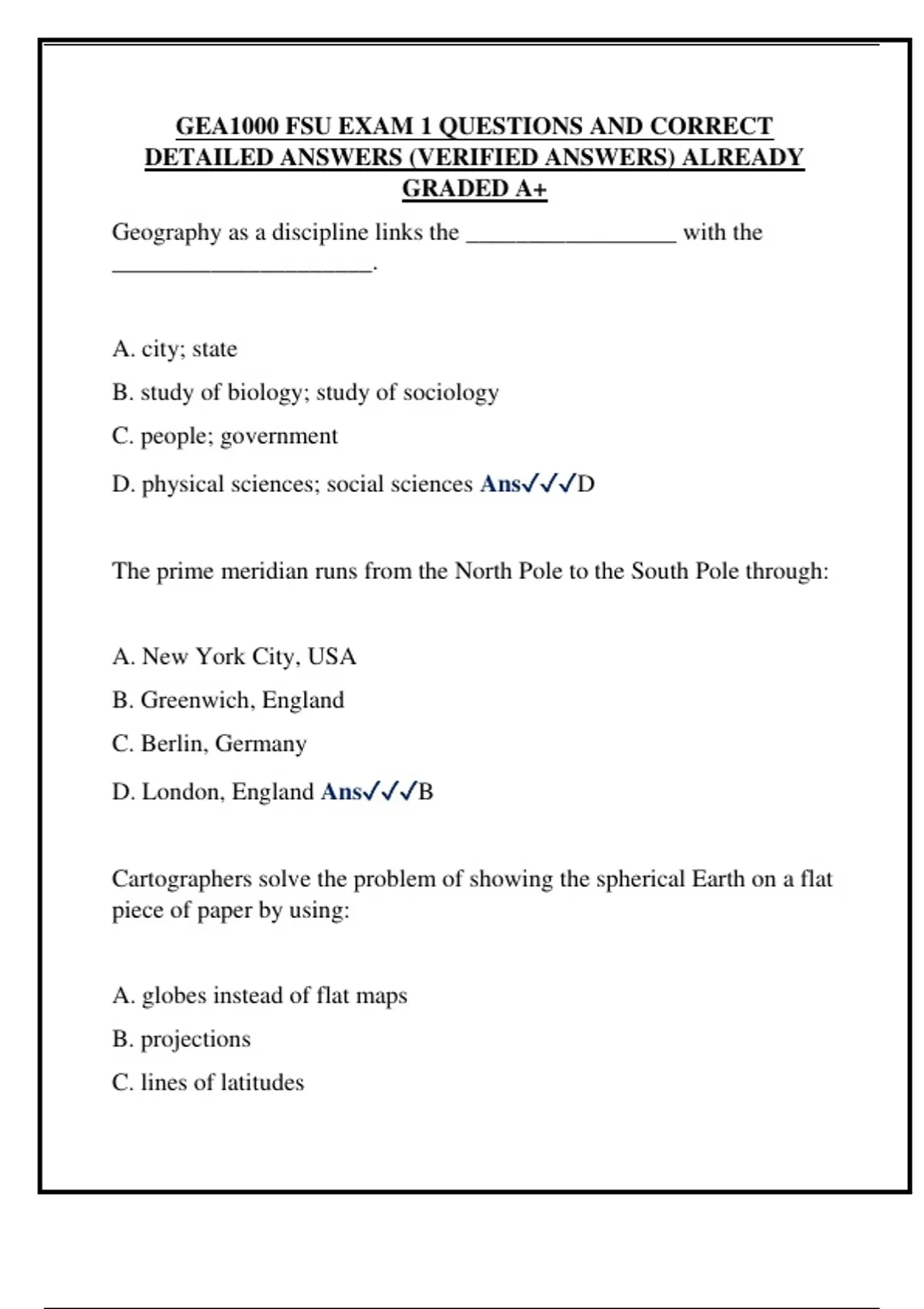GEA1000 FSU EXAM 1 QUESTIONS AND CORRECT DETAILED ANSWERS (VERIFIED ...