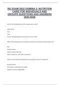 RD EXAM 2022 DOMINA 2- NUTRITION CARE FOR INDIVIDUALS AND GROUPS QUESTIONS AND ANSWERS LATEST EDITION
