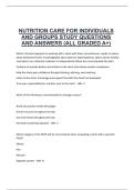 NUTRITION CARE FOR INDIVIDUALS AND GROUPS STUDY QUESTIONS AND ANSWERS &lpar;ALL GRADED A&plus;&rpar;