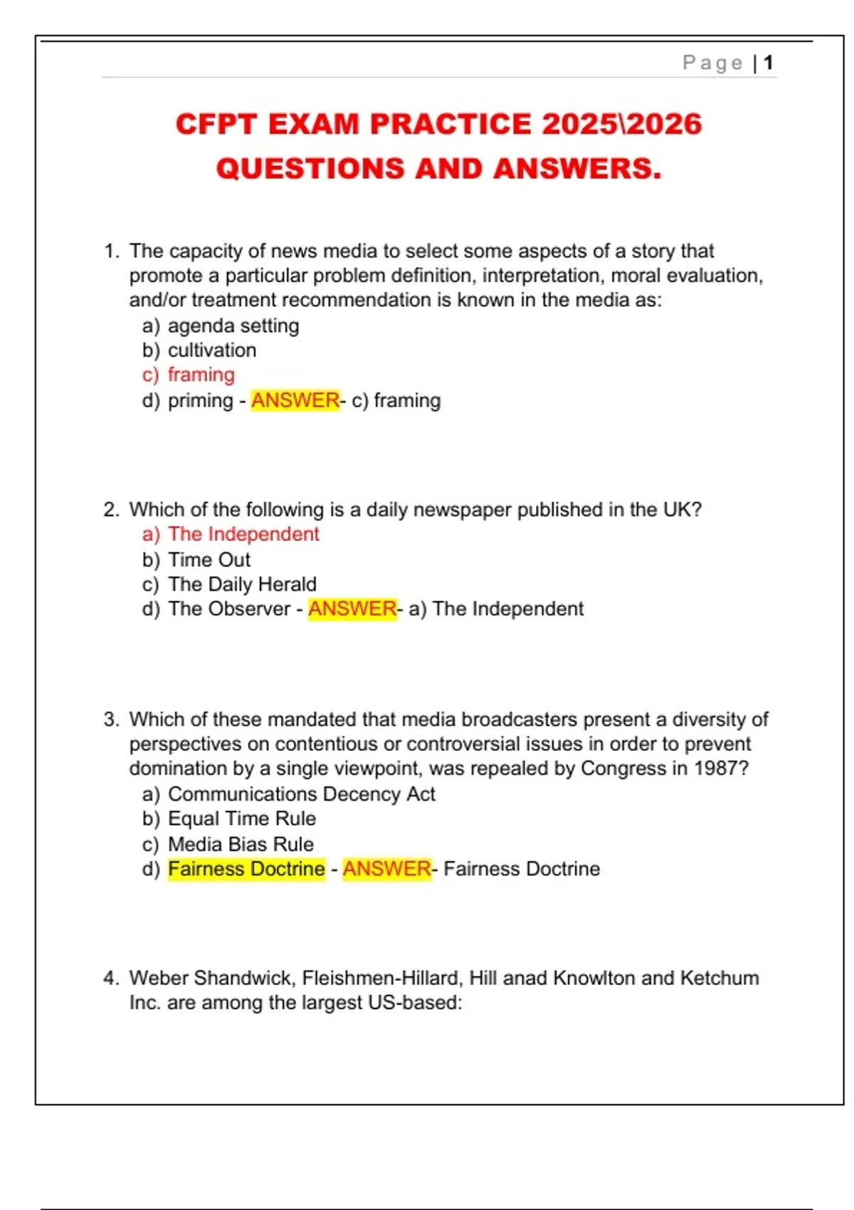CFPT EXAM PRACTICE QUESTIONS AND ANSWERS. - Cfpt - Stuvia US