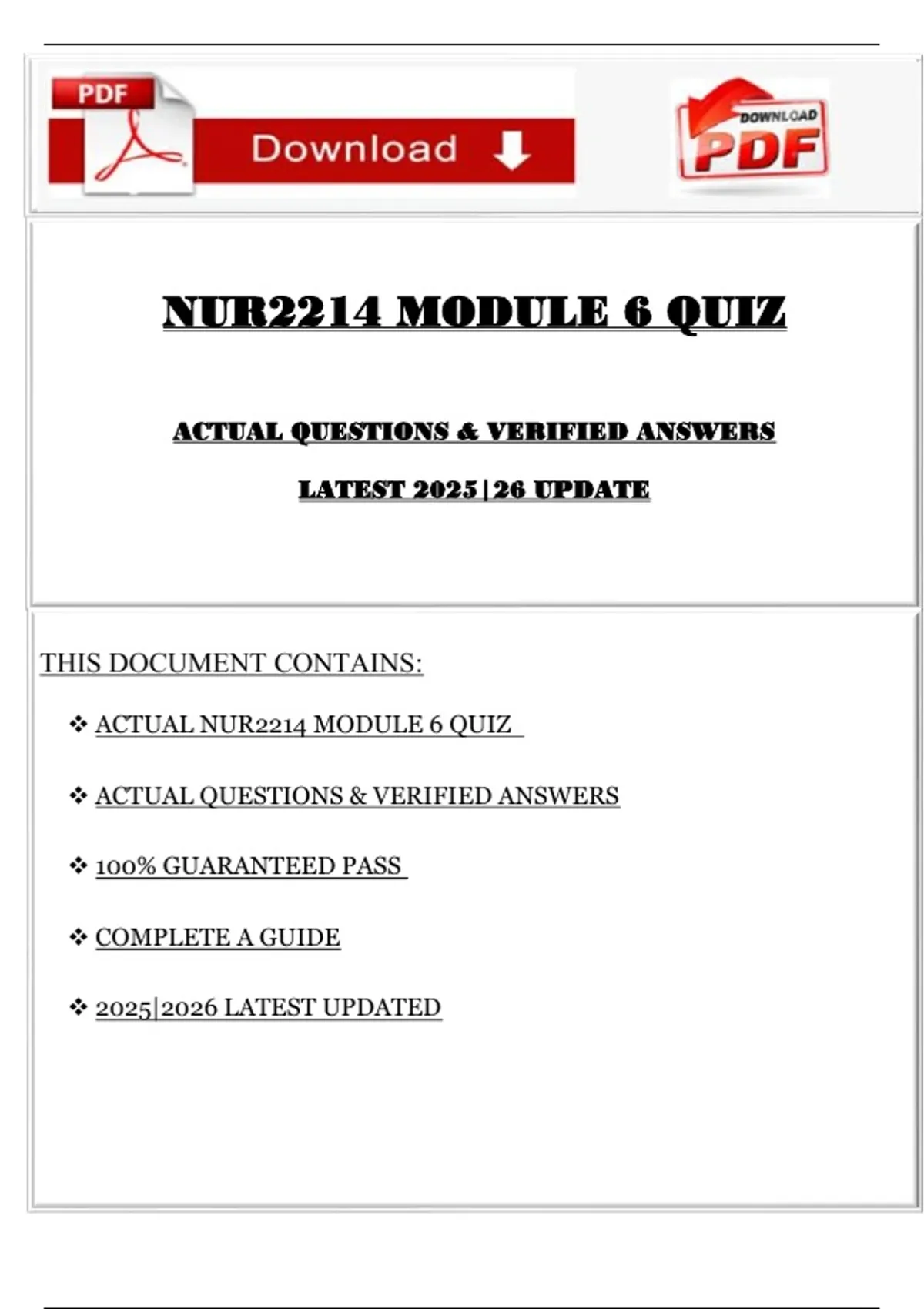 NUR2214 MODULE 6 QUIZ ACTUAL QUESTIONS & VERIFIED ANSWERS LATEST 2025 ...