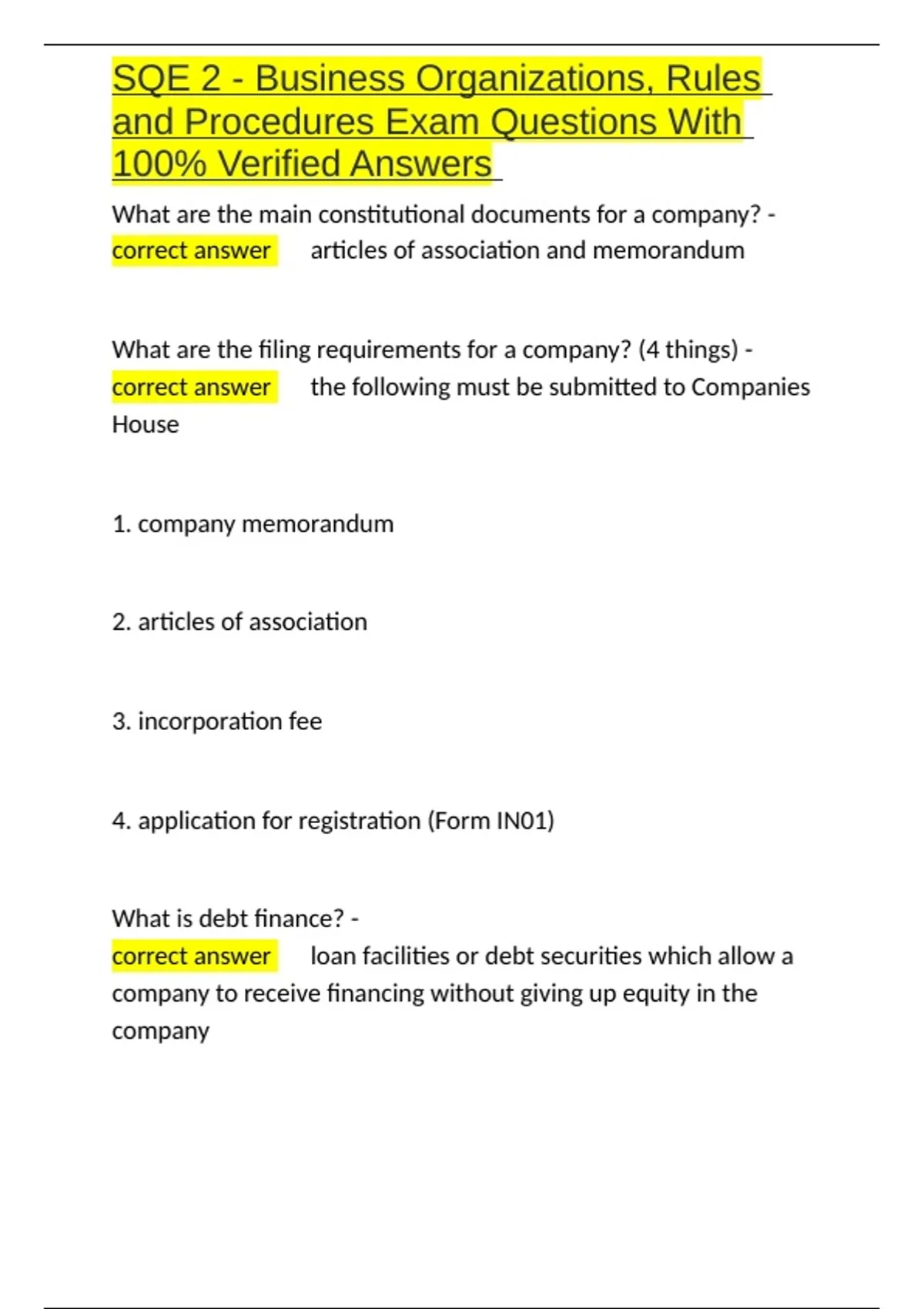 Sqe Example Question SQE 2 - Business Organizations, Rules and Procedures Exam Questions ...