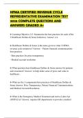HFMA CERTIFIED REVENUE CYCLE REPRESENTATIVE EXAMINATION TEST 2026 COMPLETE QUESTIONS AND ANSWERS GRADED A&plus;
