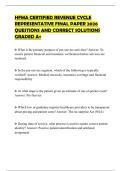HFMA CERTIFIED REVENUE CYCLE REPRESENTATIVE FINAL PAPER 2026 QUESTIONS AND CORRECT SOLUTIONS GRADED A&plus;