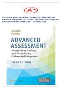 TEST BANK FOR ADVANCED ASSESSMENT INTERPRETING FINDINGS AND FORMULATING DIFFERENTIAL DIAGNOSES 5th EDITION GOOLSBY