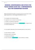 NURSING JURISPRUDENCE AND ETHICS FOR  TEXAS NURSES EXAM 2025 &vert; COMPREHENSIVE  Q&A