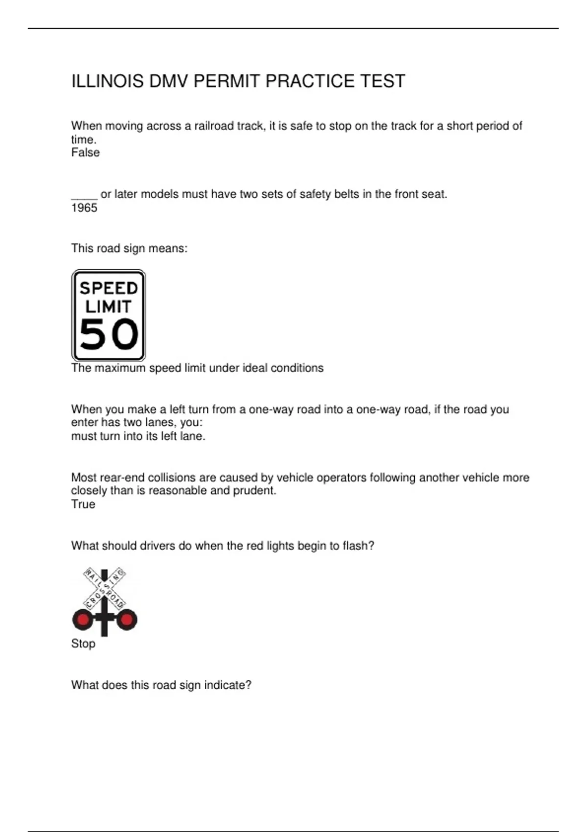 ILLINOIS DMV PERMIT PRACTICE TEST - ILLINOIS DMV PERMIT - Stuvia US