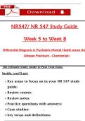 NR547&sol; NR 547 Study Guide Week 5 to Week 8 Differential Diagnosis in Psychiatric-Mental Health across the Lifespan Practicum&vert; Solved