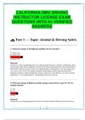 CALIFORNIA DMV DRIVING INSTRUCTOR LICENSE EXAM QUESTIONS WITH A&plus; VERIFIED ANSWERS