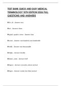 TEST BANK QUICK AND EASY MEDICAL TERMINOLOGY 10TH EDITION 2026 FULL QUESTIONS AND ANSWERS