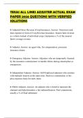 TEXAS ALL LINES ADJUSTER ACTUAL EXAM PAPER 2026 QUESTIONS WITH VERIFIED SOLUTIONS