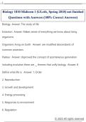 Biology 1010 Midterm 1 &lpar;ULeth&comma; Spring 2018&rpar; not finished  Questions with Answers &lpar;100&percnt; Correct Answers&rpar; 