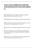 TEXAS CLASS A BARBER FINAL PAPER 2026 EXAM QUESTIONS WITH SOLUTIONS GRADED A&plus;