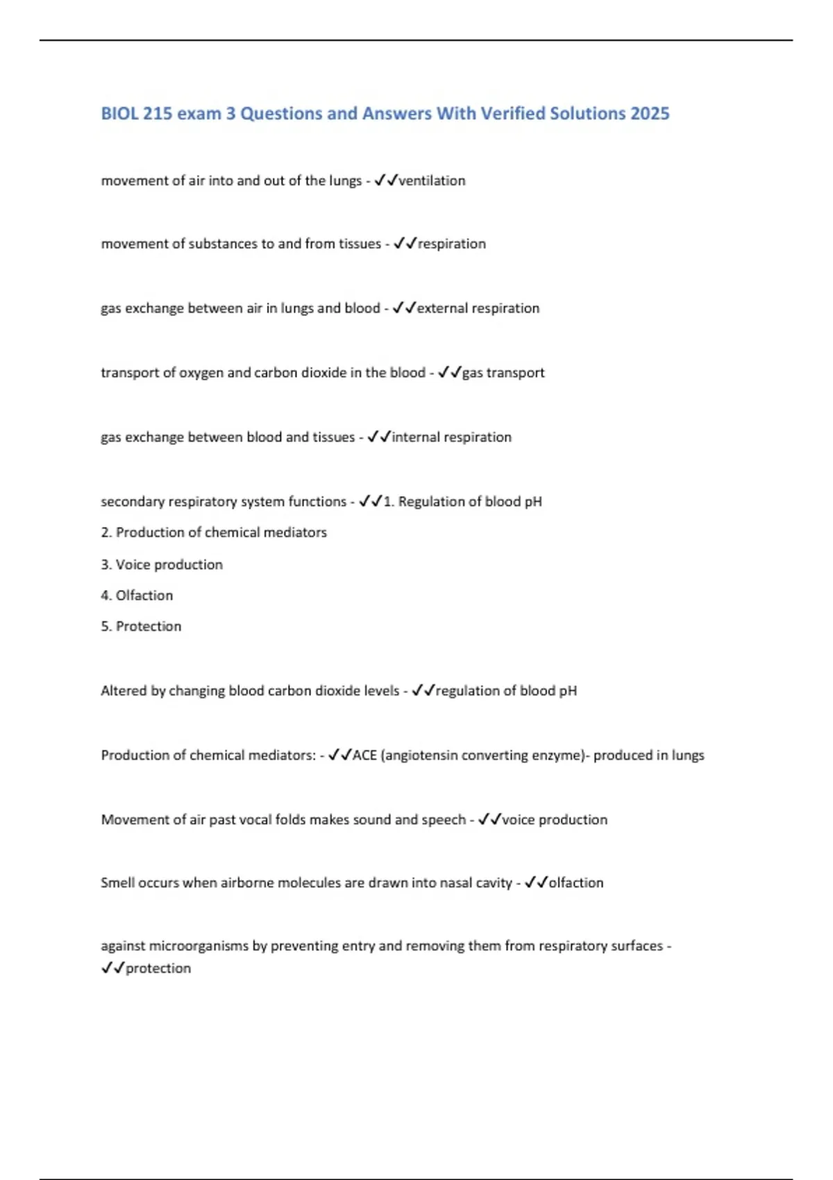 BIOL 215 exam 3 Questions and Answers With Verified Solutions 2025/2026 ...
