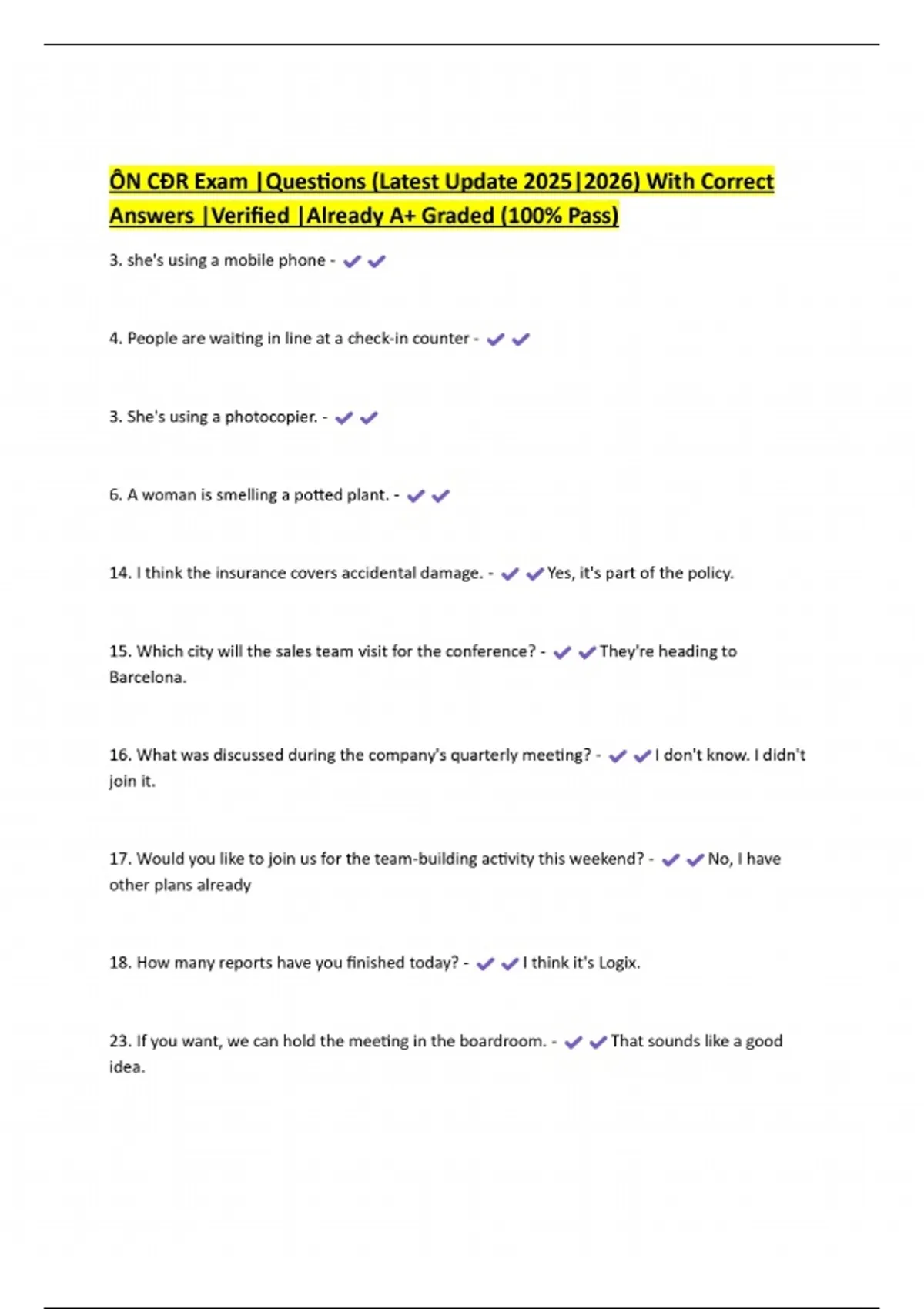 ÔN CĐR Exam |Questions (Latest Update 2025|2026) With Correct Answers ...
