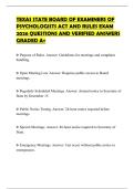 TEXAS STATE BOARD OF EXAMINERS OF PSYCHOLOGISTS ACT AND RULES EXAM 2026 QUESTIONS AND VERIFIED ANSWERS GRADED A&plus;