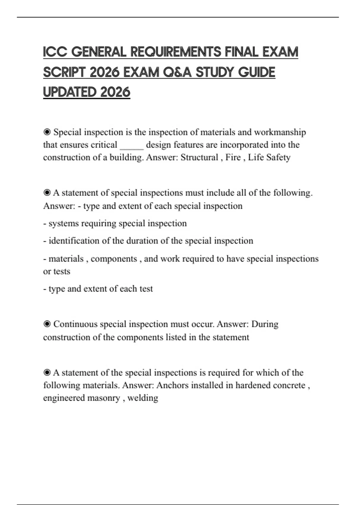 ICC GENERAL REQUIREMENTS FINAL EXAM SCRIPT 2026 EXAM Q&amp;A STUDY GUIDE ...