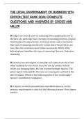 THE LEGAL ENVIRONMENT OF BUSINESS 12TH EDITION TEST BANK 2026 COMPLETE QUESTIONS AND ANSWERS BY CROSS AND MILLER