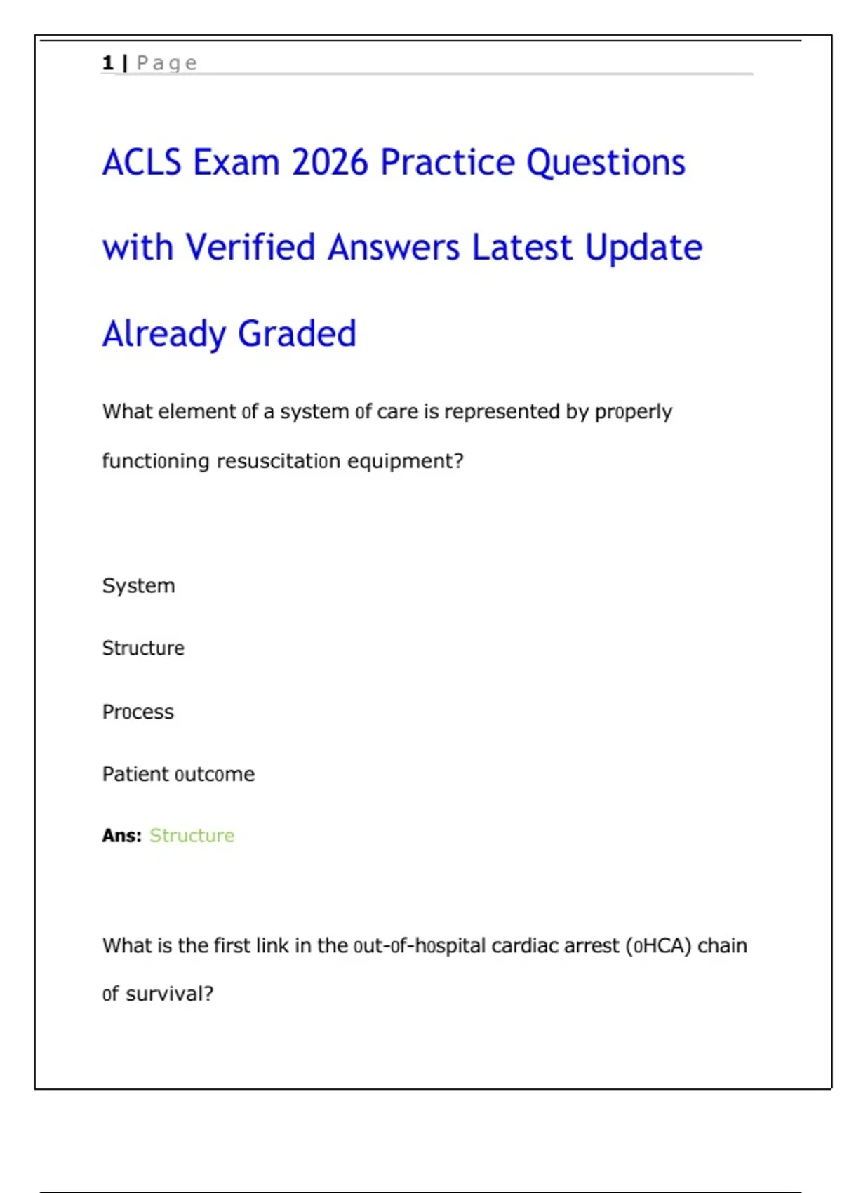 ACLS Exam 2026 – Practice Questions with Verified Answers - ACLS ...