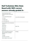 Nail Technician Ohio State Board with 100- correct answers already graded A&plus;