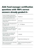 AAA Food manager certification questions with 100- correct answers already graded A&plus;