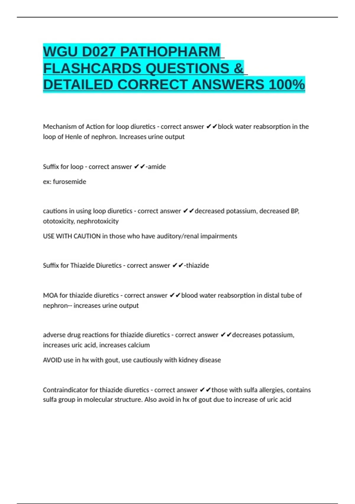 WGU D027 PATHOPHARM FLASHCARDS QUESTIONS & DETAILED CORRECT ANSWERS 100 ...