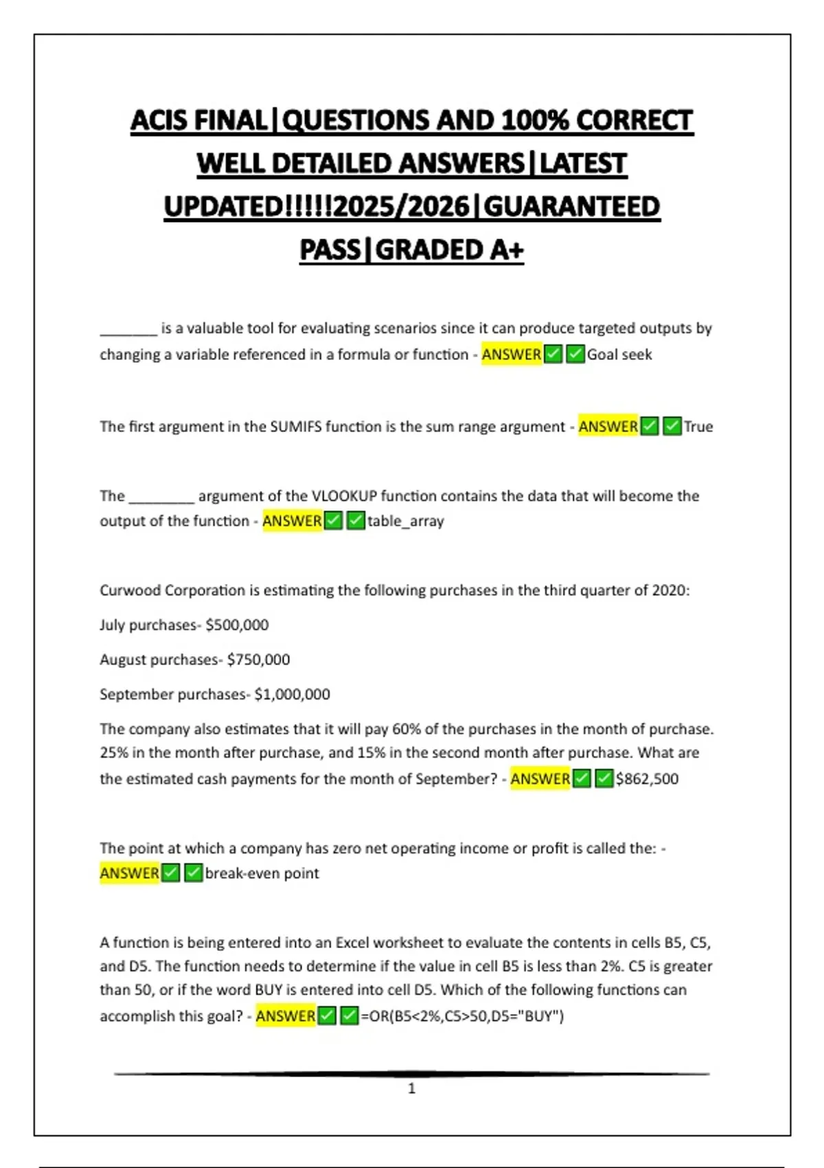ACIS FINAL|QUESTIONS AND 100% CORRECT WELL DETAILED ANSWERS|LATEST ...