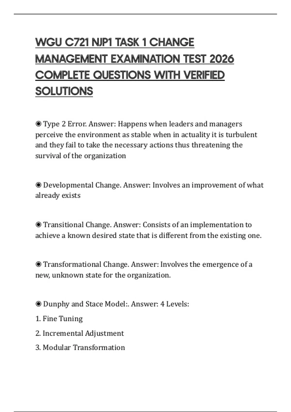 WGU C721 NJP1 TASK 1 CHANGE MANAGEMENT EXAMINATION TEST 2026 COMPLETE ...